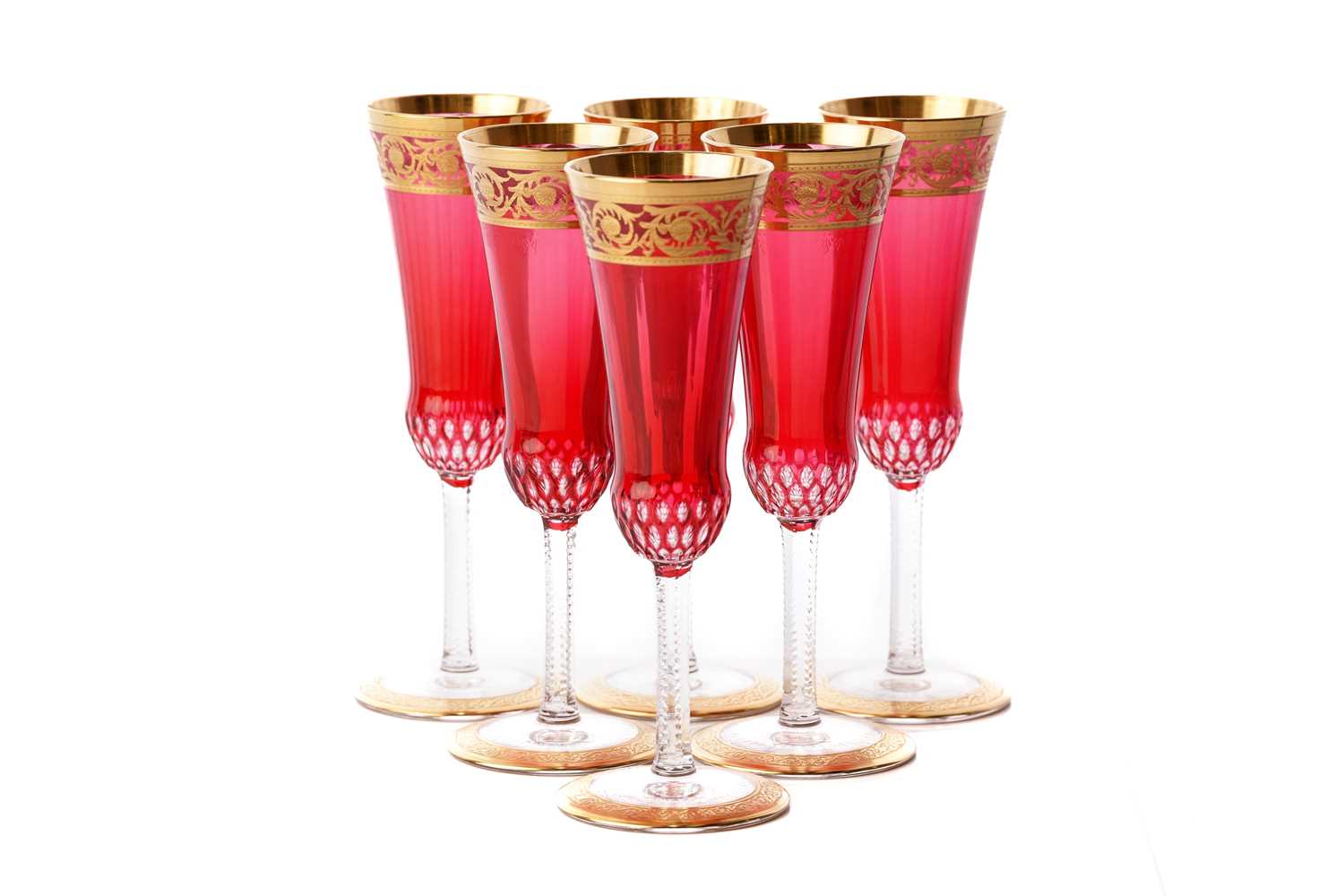 Lot 460 - A set of six Saint-Louis red crystal glass...