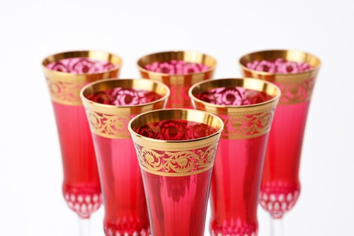 Lot 460 - A set of six Saint-Louis red crystal glass...