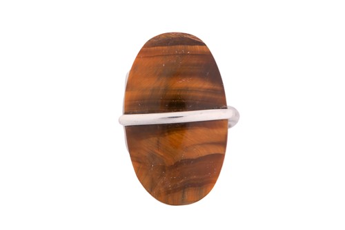 Lot 337 - Georg Jensen - a tiger's eye dress ring, to an...