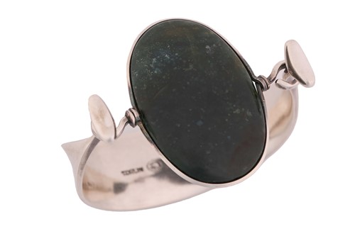 Lot 333 - Georg Jensen - 'Arm Ring' with moss agate, a...