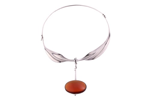 Lot 331 - Georg Jensen - 'Neck Ring' with oval citrine...