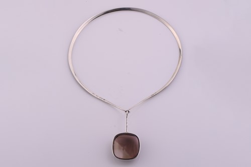 Lot 329 - Georg Jensen - 'Neck Ring' with square smoky...
