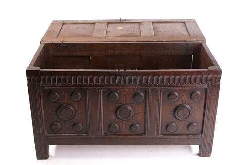 Lot 272 - An 18th century oak triple panelled coffer,...