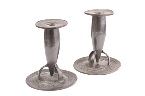 Lot 354 - Liberty & Co, a pair of Tudric pewter...