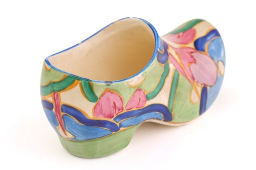 Lot 444 - A Clarice Cliff Fantasque design clog in a...