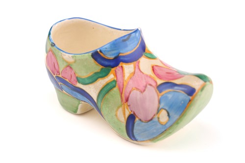 Lot 444 - A Clarice Cliff Fantasque design clog in a...