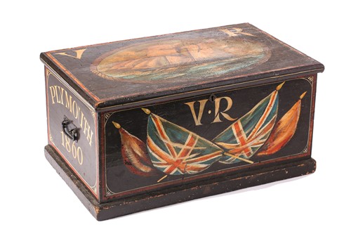 Lot 161 - A 19th-century, folk art maritime pine trunk,...