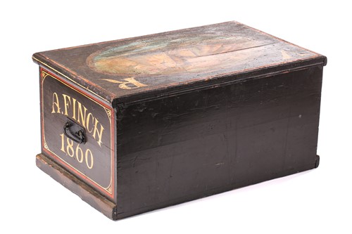 Lot 161 - A 19th-century, folk art maritime pine trunk,...