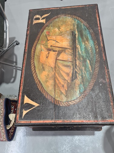 Lot 161 - A 19th-century, folk art maritime pine trunk,...