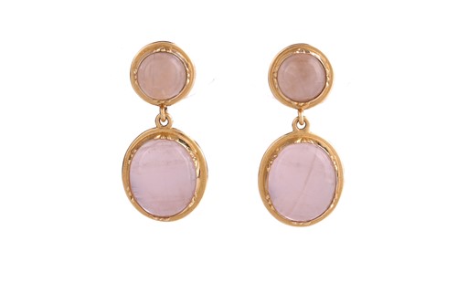Lot 125 - A pair of rose quartz drop earrings, each...
