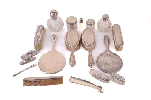 Lot 491 - A collection of silver items of silver backed...