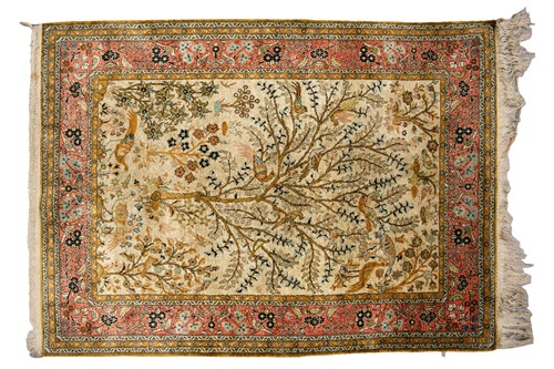 Lot 319 - An ivory ground silk on silk Tabriz "Tree of...