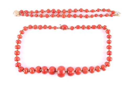 Lot 280 - A red precious coral necklace and matching...