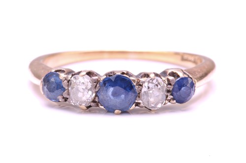 Lot 226 - A Sapphire and old-cut Diamond five-stone ring,...