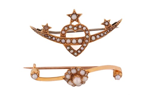 Lot 226 - Two pearl bar brooches, one late Victorian and...