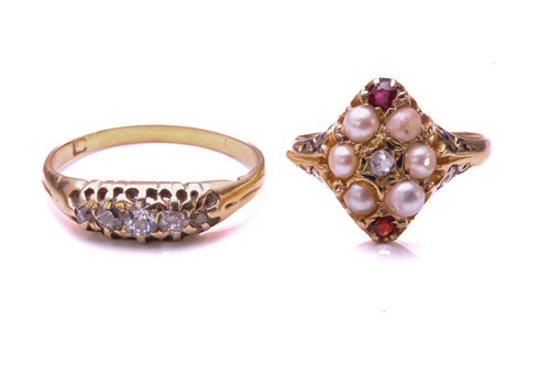 Lot 25 - A mid Victorian ruby, pearl and diamond ring,...