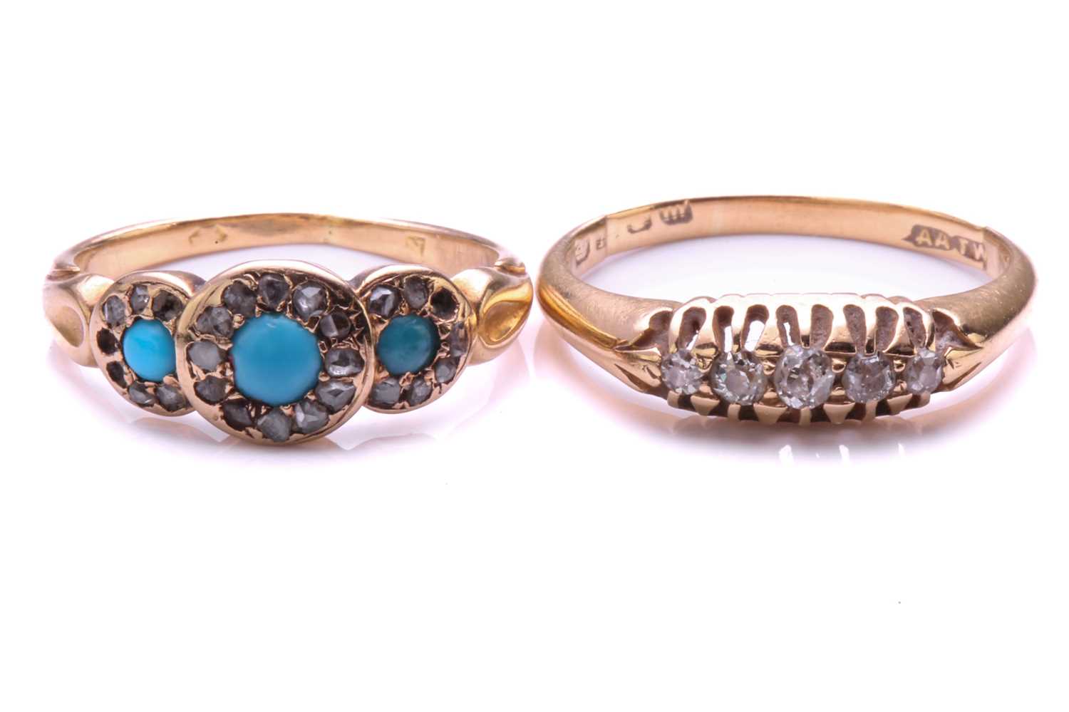 Lot 176 - A late Victorian turquoise and diamond triple...