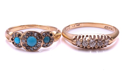 Lot 176 - A late Victorian turquoise and diamond triple...