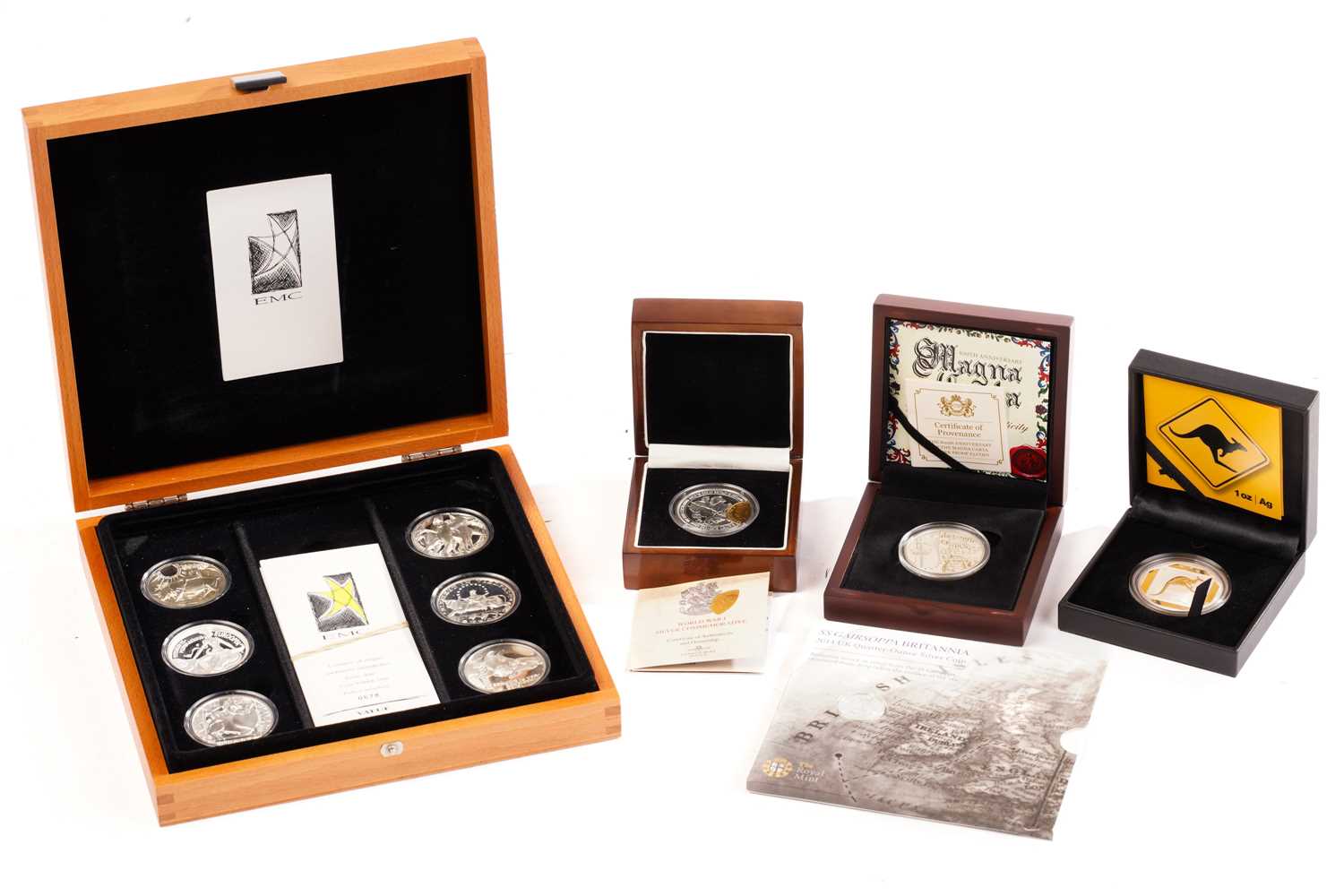 Lot 367 - A cased set of six sterling silver medallions,...