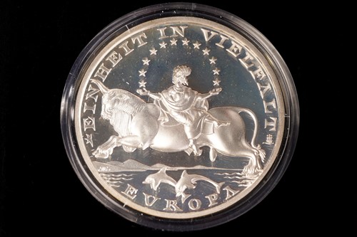Lot 367 - A cased set of six sterling silver medallions,...