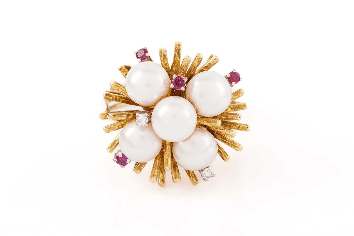 Lot 77 - A modernist pearl cluster ring, comprising...