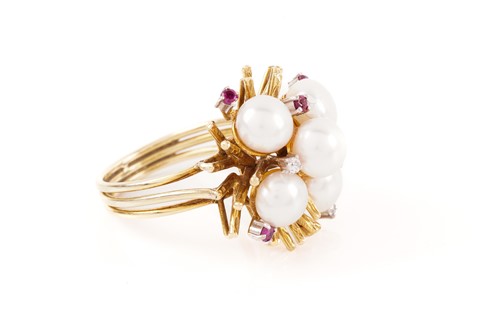 Lot 77 - A modernist pearl cluster ring, comprising...