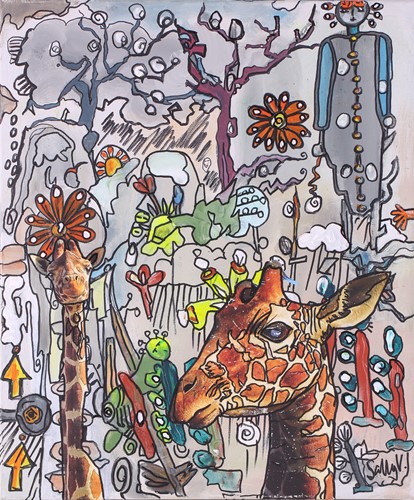 Lot 65 - Sally Vaughan, Giraffes in an abstract...