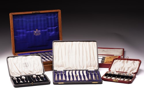 Lot 484 - A cased set for twelve persons, silver fish...