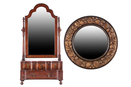 Lot 206 - A Queen Anne-style walnut toilette mirror with...