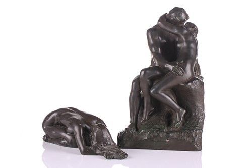 Lot 304 - After Auguste Rodin, 'The Kiss', bronzed...