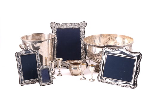 Lot 491 - Four modern silver photo frames; a silver milk...