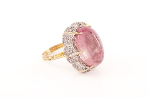 Lot 16 - A pink tourmaline and diamond cocktail ring,...