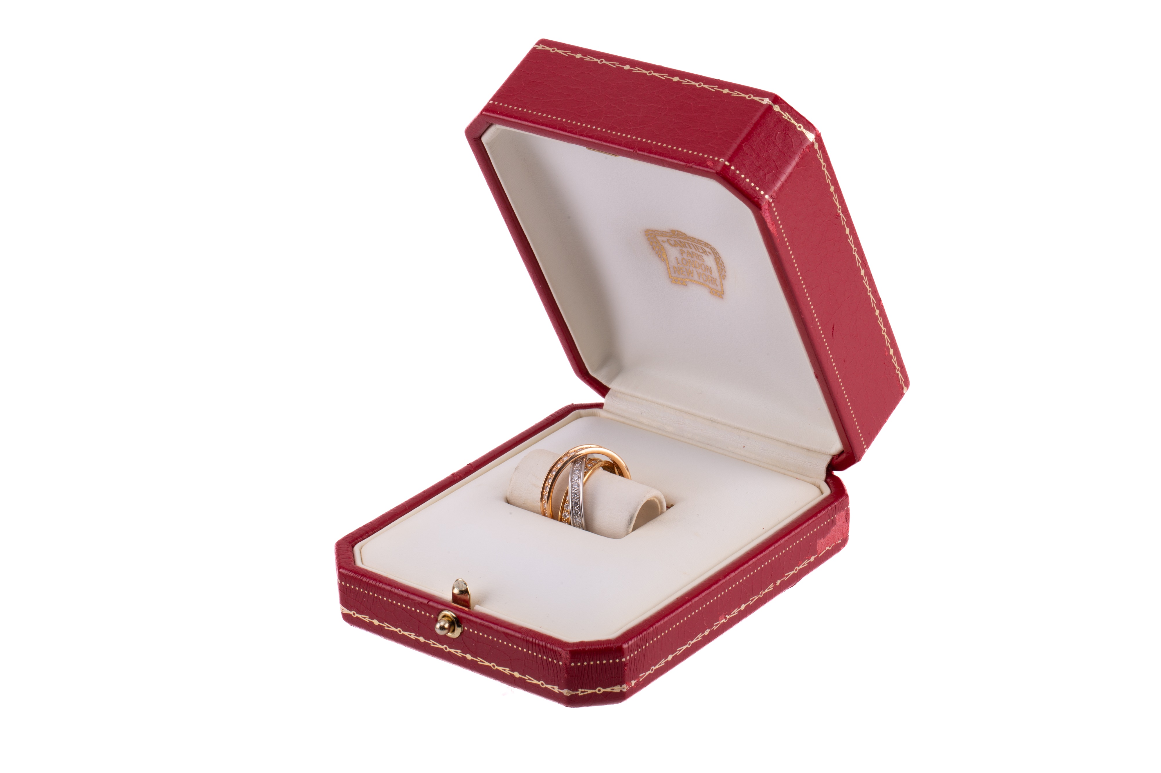 Lot 1 Cartier Trinity diamond ring containing