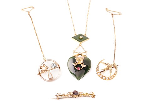 Lot 209 - Three period gem-set brooches and an Edwardian...