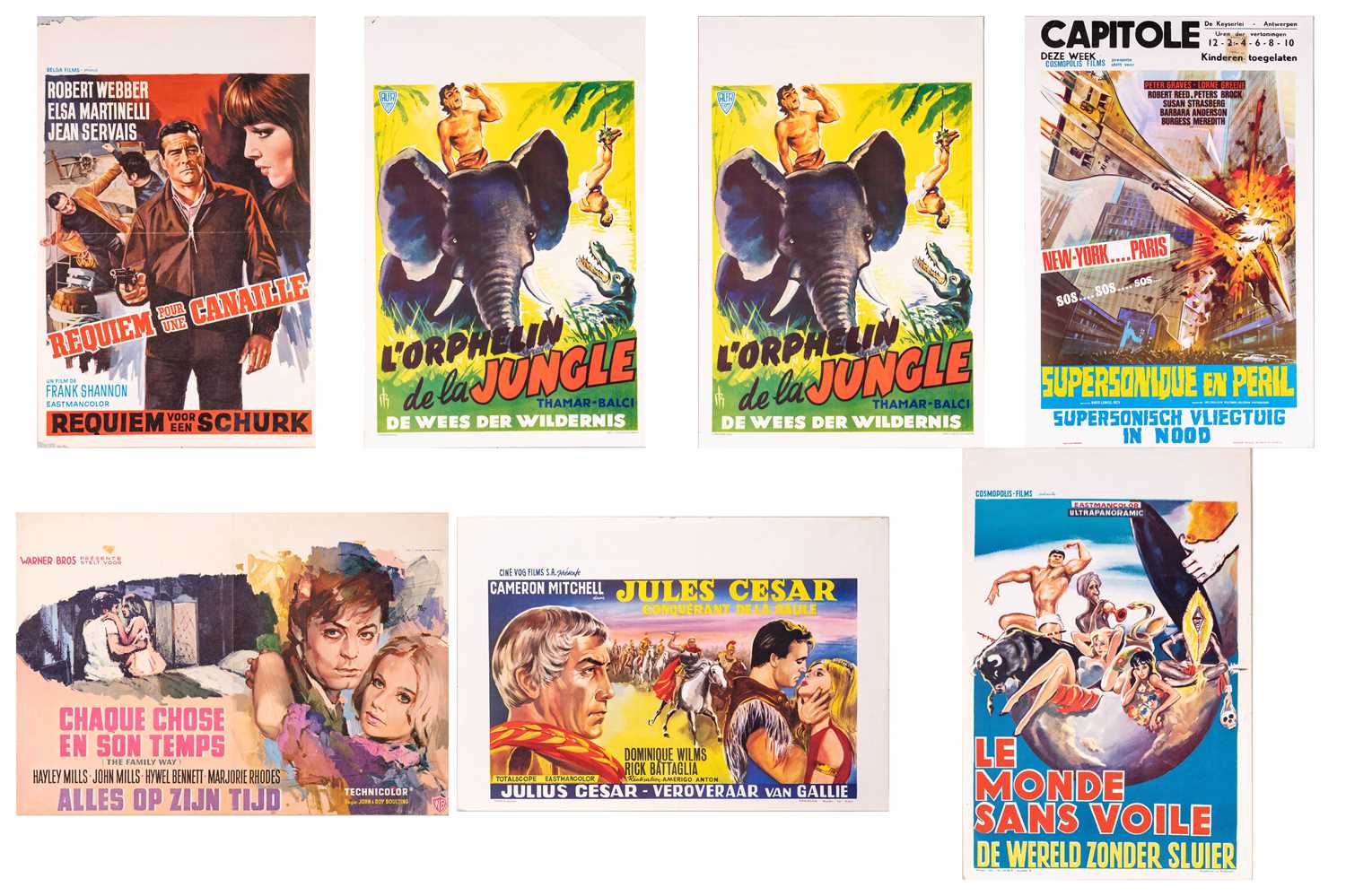 Lot 195 - Seven Belgian film posters / lobby cards,...