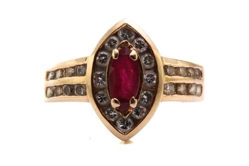 Lot 91 - A 14ct yellow gold, diamond, and ruby ring,...