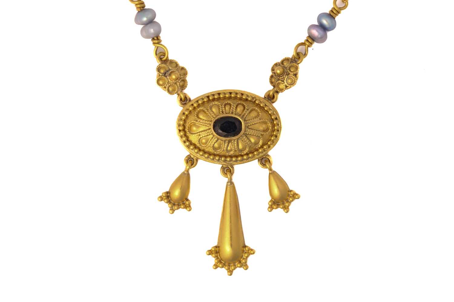 Lot 9 - An Etruscan revival necklace with a central...