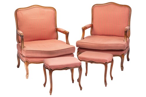 Lot 236 - A pair of French Louis XV-style fauteuils and...