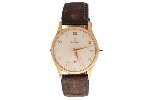 Lot 319 - A 1950 9ct gold Omega wristwatch, featuring a...