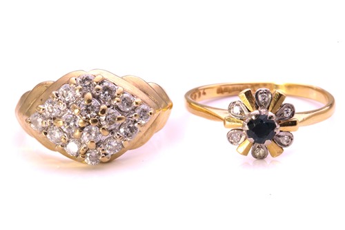 Lot 212 - A sapphire and diamond flowerhead ring and a...