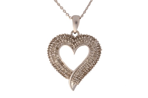 Lot 345 - A diamond-set heart pendant on chain, the...