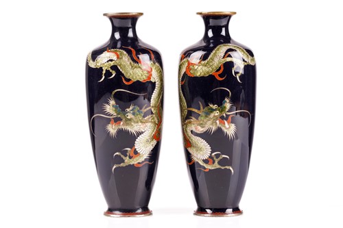 Lot 235 - A pair of Japanese ginbari cloisonne vases,...