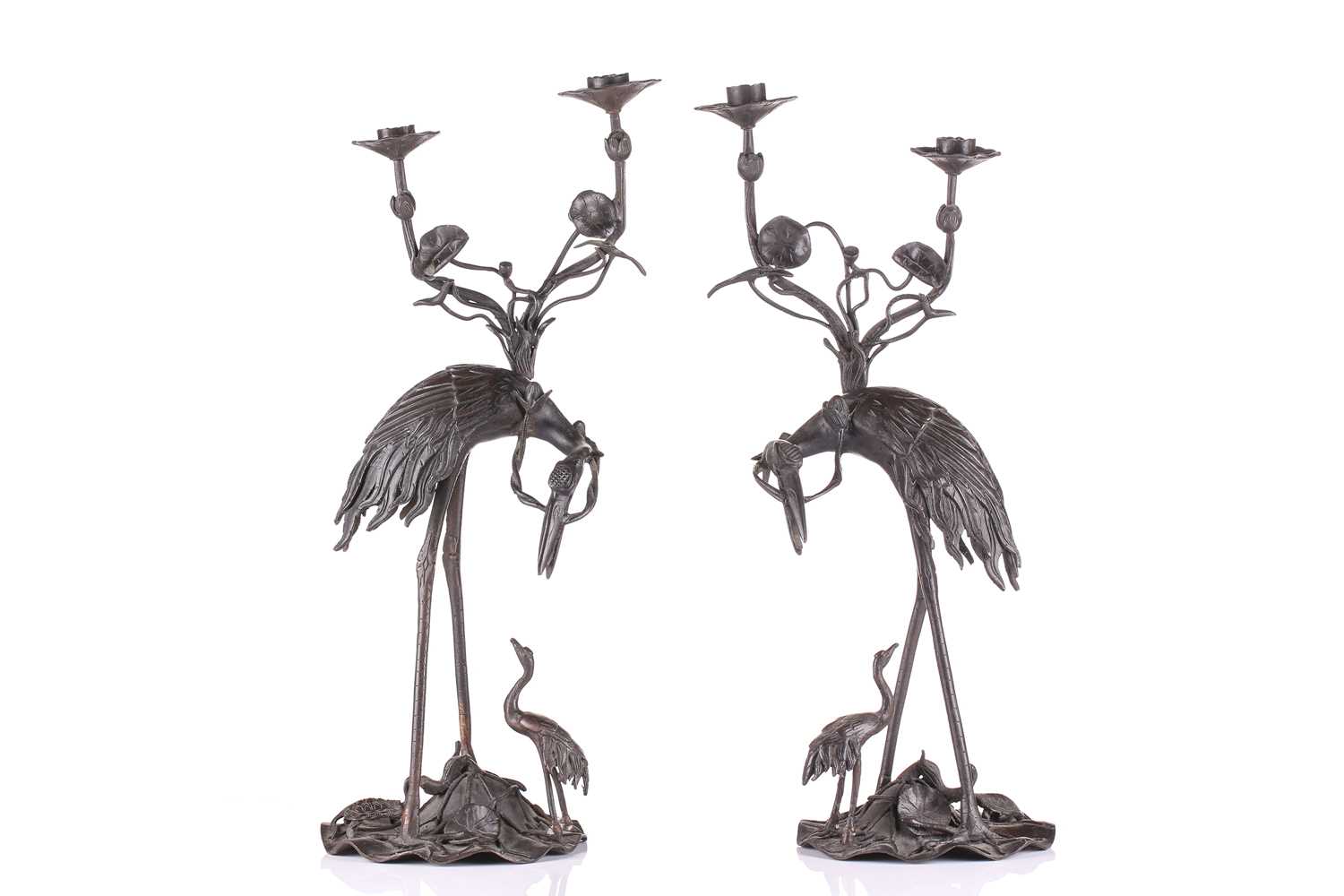 Lot 238 - A pair of Japanese bronze two branch...