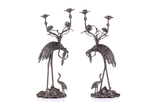 Lot 238 - A pair of Japanese bronze two branch...