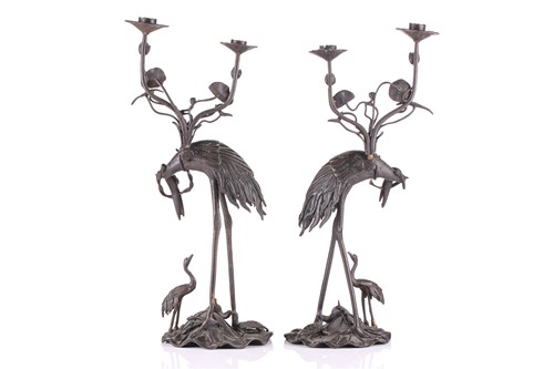 Lot 238 - A pair of Japanese bronze two branch...