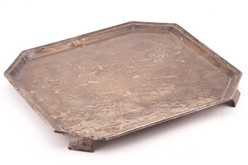 Lot 485 - A square silver salver, with canted corners...