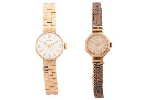 Lot 420 - Two lady's gold watches featuring a Buren with...