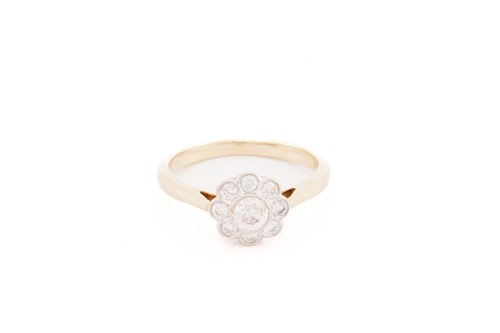 Lot 261 - A diamond flowerhead cluster ring, centred...