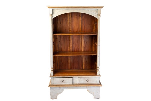 Lot 201 - A decorative rustic-painted open bookcase,...