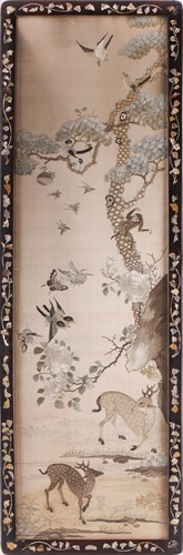 Lot 242 - A Japanese silk embroidered panel, depicting...